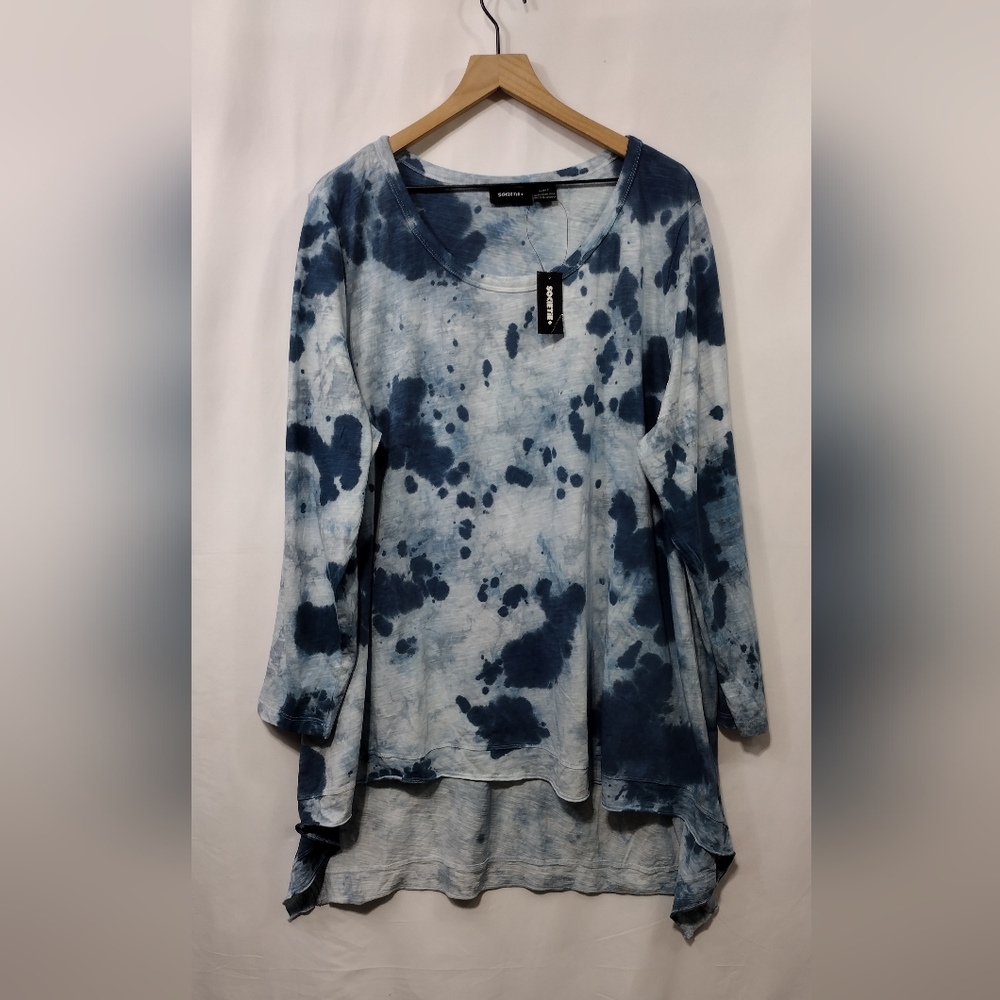NWT Society Tie-Dye Long Sleeve Blouse Women's 22/24 Blue Boho Retro 90s Y2K